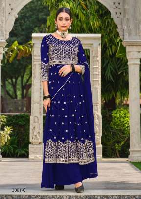 Pure Faux Georgette  Sequence Work Readymade Salwar Suit Royal Blue Color DN 3001