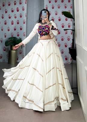Pure Rayon Sequins Work Lace Touch Up And Blouse Work Original Mirror With Gamthi Navratri Chaniya Choly White Color DN 1625