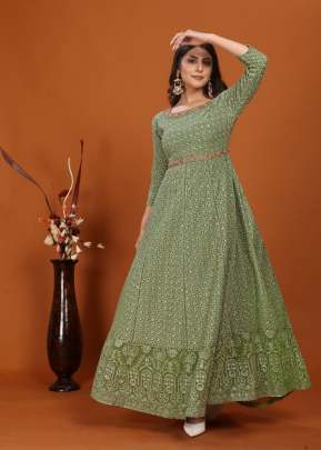 Rahek Vol 1 Beautiful Premium Faux With Heavy Embroidery Anarkali Gown Pista DN 1462