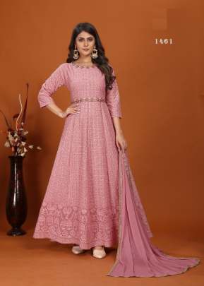Rahek Vol 1 Beautiful Premium Faux With Heavy Embroidery Anarkali Gown Pink DN 1461