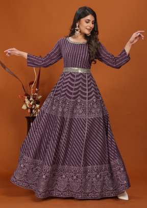 Rahek Vol 1 Beautiful Premium Faux With Heavy Embroidery Anarkali Gown Wine DN 1464