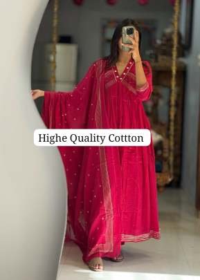 Rajhans Branded Pure Cotton 3 Piece Kurti Set With Handwork  And Dupatta Pink Color