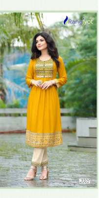 Rangjyot Maria vol 1 Pure Rayon 14 Kg With Beautiful Work Kurti Yellow Color DN 2003