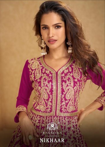 Rasalika Nikhaar Real Chinon Silk Designer Lehenga Suit Collection