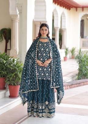 Readymade Sharara Suit With Embroidery Sequence Work  Teal Blue Color DN 1210