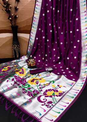 Rich Paithani Pallu Pure Banarasi Silk Paithani Weaving Saree Bold Purple Color