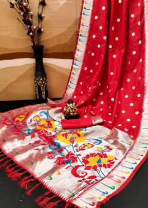 Rich Paithani Pallu Pure Banarasi Silk Paithani Weaving Saree Red Color