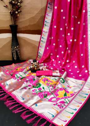 Rich Paithani Pallu Pure Banarasi Silk Paithani Weaving Saree Pink Color