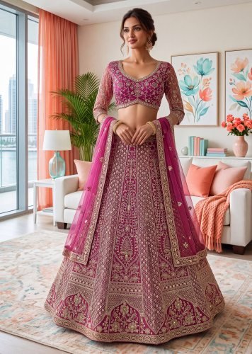 Royal Elegance in Every Twirl Aura Designer Lehenga Choli With Sequence & Cording Embroidery Work Magenta Color LFH DVD DN 5188