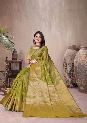 Ruhika Pure Soft Organza Silk Saree With Antique Real Zari Saree Parrot Color