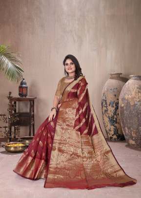 Ruhika Pure Soft Organza Silk Saree With Antique Real Zari Saree Maroon Color