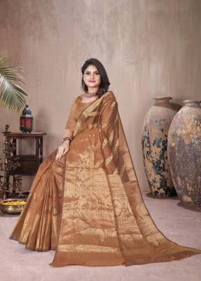 Ruhika Pure Soft Organza Silk Saree With Antique Real Zari Saree Beige Color