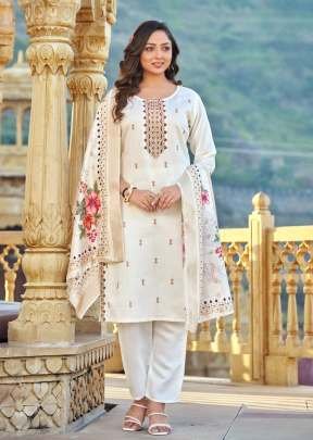 SNAYA Ready made Kurta Set Gadhwal Silk With Heavy Embroidery   Sequence  Work White Color DN 1003