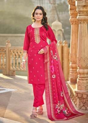 SNAYA Ready made Kurta Set Gadhwal Silk With Heavy Embroidery   Sequence  Work Rani pink Color DN 1004