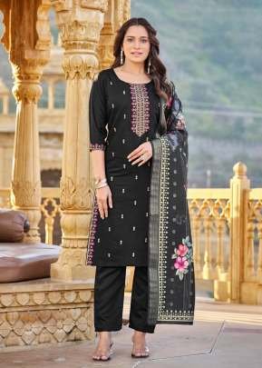 SNAYA Ready made Kurta Set Gadhwal Silk With Heavy Embroidery   Sequence  Work Black Colour DN 1005