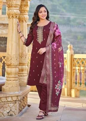 SNAYA Ready made Kurta Set Gadhwal Silk With Heavy Embroidery   Sequence  Work Maroon Color DN 1007