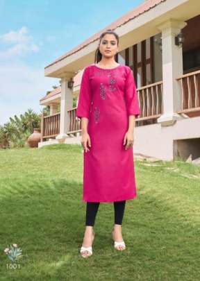 Saheli Heavy Magic Cotton With Embroidery Work Long Kurti Pink Color DN 1001