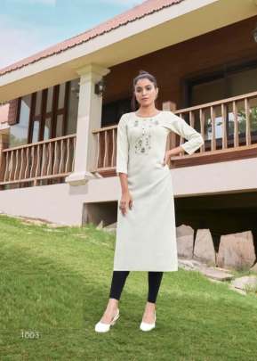 Saheli Heavy Magic Cotton With Embroidery Work Long Kurti White Color DN 1003