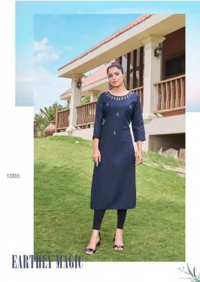 Saheli Heavy Magic Cotton With Embroidery Work Long Kurti Blue Color DN 1006