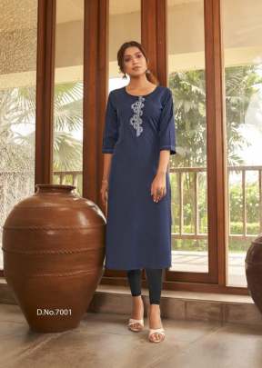 Saheli Heavy Magic Cotton With Embroidery Work Long Kurti Grey Color DN 7001
