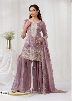 Palazzo Suit Fancy Gold Crush with Heavy Embroidery Sequence Work  lavender Colour DN 3103