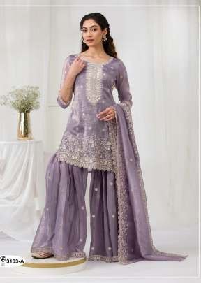 Palazzo Suit Fancy Gold Crush with Heavy Embroidery Sequence Work  Purple Colour DN 3103