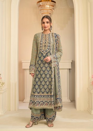 Sayuri Design Crep Silk  With Hand Aari Work Latest  Trendy  Ehsaas Salwar Suit  Olive Green Color DN 20001
