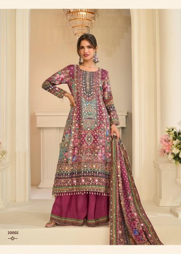 Sayuri Design Crep Silk  With Hand Aari Work Latest  Trendy  Ehsaas Salwar Suit Magenta Color DN 20002