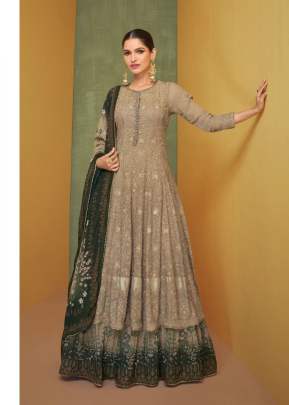 Sayuri Designer Alizeh Real Georgettee With Embroidery Work Anarkali Salwar Kameez Brown Color DN 5218