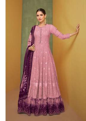 Sayuri Designer Alizeh Real Georgettee With Embroidery Work Anarkali Salwar Kameez Light Pink Color DN 5218