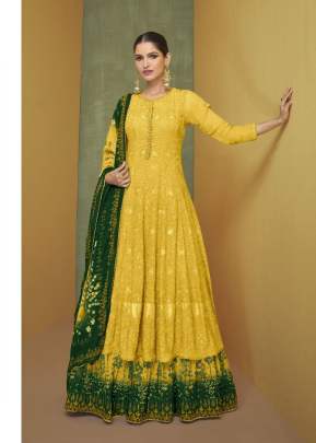 Sayuri Designer Alizeh Real Georgettee With Embroidery Work Anarkali Salwar Kameez Yellow Color DN 5218