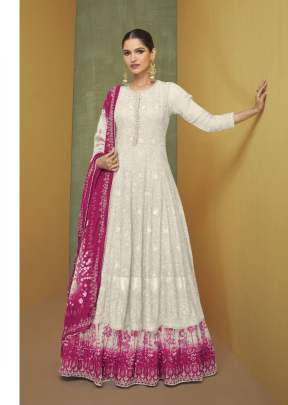 Sayuri Designer Alizeh Real Georgettee With Embroidery Work Anarkali Salwar Kameez White Color DN 5218