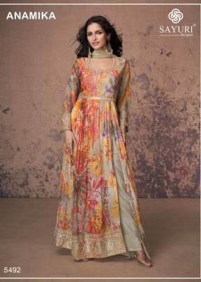 Sayuri Designer Anamika Heavy Faux Georgette With Embroidered Orange Color DN 5492