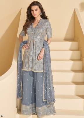 Sayuri Designer Anokhi Faux Georgette With Embroidery And Sequence With Diamond Work Palazzo Suit Sky Blue Color DN 10014