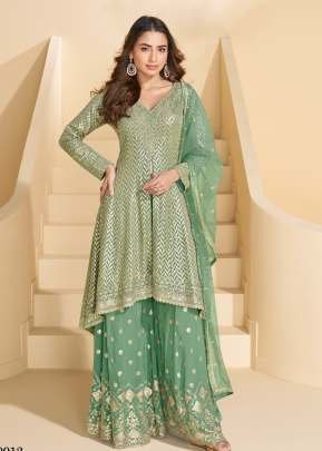 Sayuri Designer Anokhi Faux Georgette With Embroidery And Sequence With Diamond Work Palazzo Suit Green Color DN 10013 