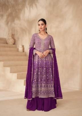Sayuri Designer Gulnaaz Anarkali Suit In Real Georgette With Embroidery Sequence And Thread Zari Detailing Lavender Color DN 10206