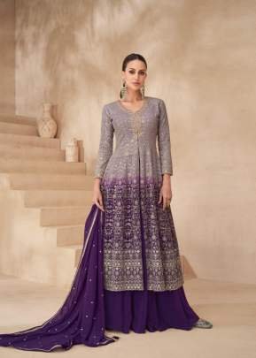 Sayuri Designer Gulnaaz Anarkali Suit In Real Georgette With Embroidery Sequence And Thread Zari Detailing Dark Violet Color DN 10209