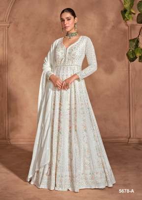 Sayuri Designer Izhaar Heavy Chinon Embroidery With Sequence Work  Anarkali Gown White Color DN 5678 