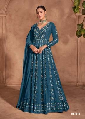 Sayuri Designer Izhaar Heavy Chinon Embroidery With Sequence Work  Anarkali Gown Blue Color DN 5678 