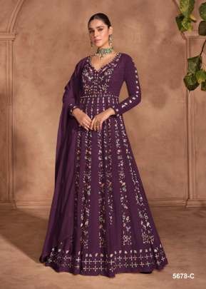 Sayuri Designer Izhaar Heavy Chinon Embroidery With Sequence Work  Anarkali Gown Wine Color DN 5678 