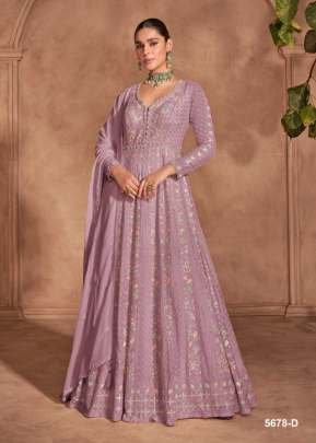 Sayuri Designer Izhaar Heavy Chinon Embroidery With Sequence Work  Anarkali Gown White Light Purple Color DN 5678 