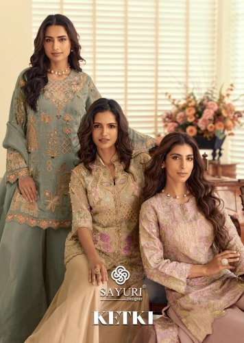 Sayuri Designer Ketki Premium Simar Silk Embroidered Work Pakistani Style Top Bottom And Dupatta