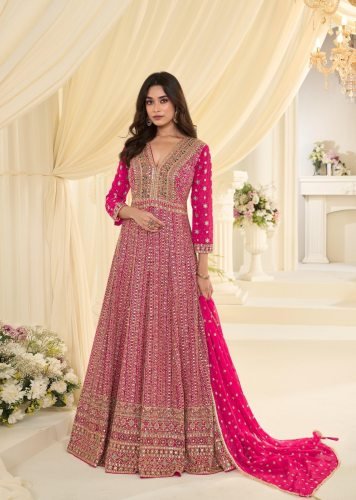 Sayuri Designer Maharani DN 10272 Heavy Real Georgette With Embroidery Sequence Work Anarkali Gown Rani Pink Color 