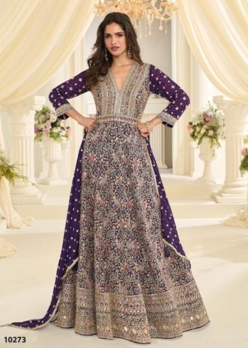 Sayuri Designer Maharani DN 10273 Heavy Real Georgette With Embroidery Sequence Work Anarkali Gown Purple Color 
