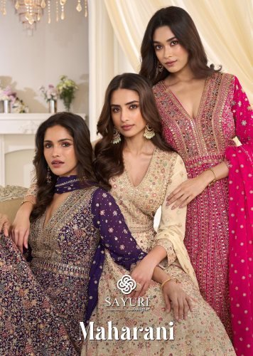 Sayuri Designer Maharani Premium Real Georgette With Embroidery Work Festive Gown And Dupatta