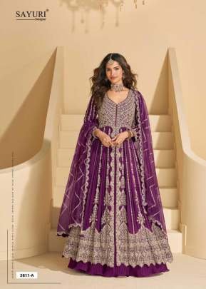 Sayuri Designer Mirza Premium Real Chinon Silk With Embroidery Work Anarkali Gown Purple Color DN 5811