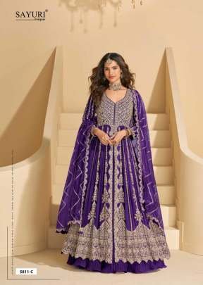 Sayuri Designer Mirza Premium Real Chinon Silk With Embroidery Work Anarkali Gown Wine Color DN 5811