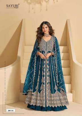 Sayuri Designer Mirza Premium Real Chinon Silk With Embroidery Work Anarkali Gown Teal Blue Color DN 5811