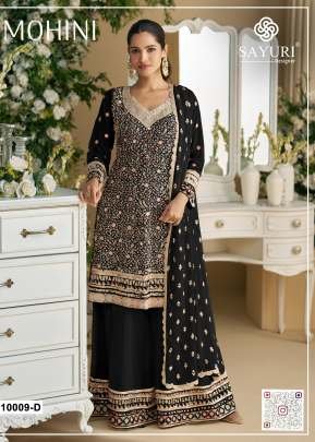 Sayuri Designer Mohini  Faux Georgette With Heavy Embroidered And  Sequence Work Palazzo Suit Black Color DN 10009