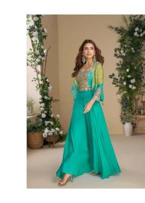 Sayuri Designer Moon Heavy Chinon Silk Premium 3 Piece Indo Western Sea Green Color DN 10046